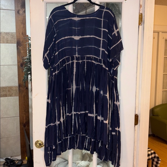 Sold Norblack Norwhite Anthro Navy Grid Print Smock Dress - Casual Women's Dress - Picture 10 of 16